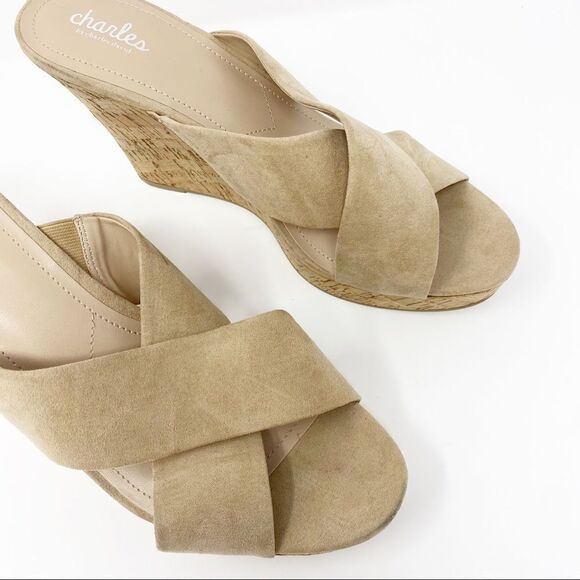 Charles David Cork Suede Criss Cross Wedge Sandals - Picture 2 of 7